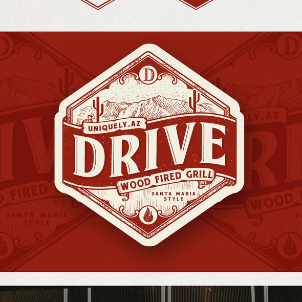 BBQ brand with the title 'Logo Design for Drive- Wood Fired Grill'