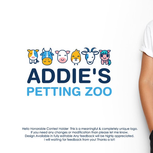 Farm animal logo with the title 'Addie's Petting Zoo logo'