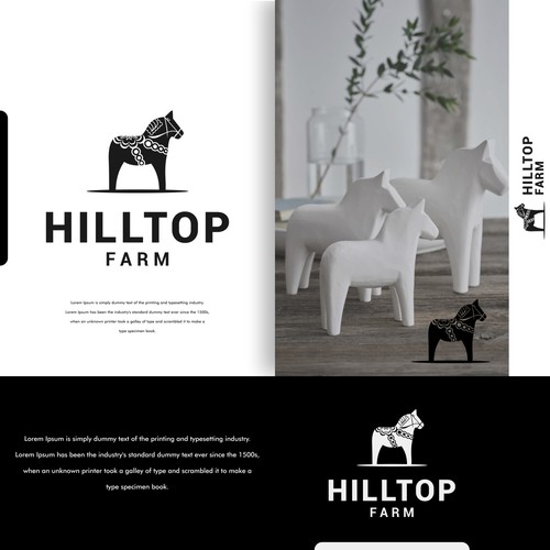 Horse design with the title 'Won design for Hilltop Farm'