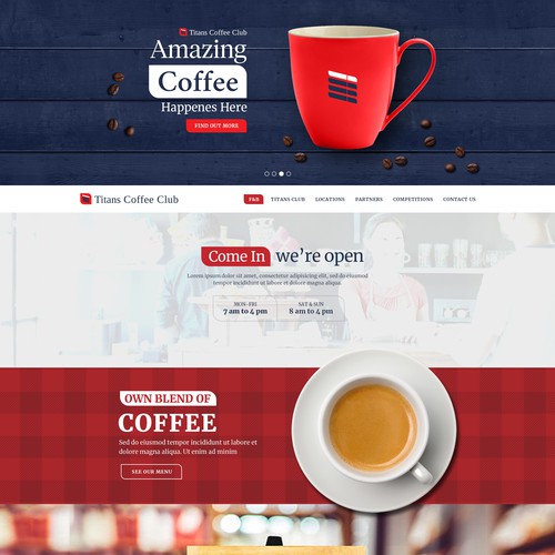 Red website with the title 'Out of The Coffee Shop Design'