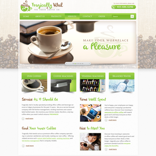 Coffee design with the title 'Tragically Vital the Fresh Coffee Co. needs a new website design'