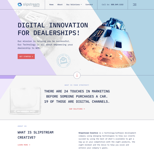 Futuristic website with the title 'Website Refresh SlipStreamCreative'