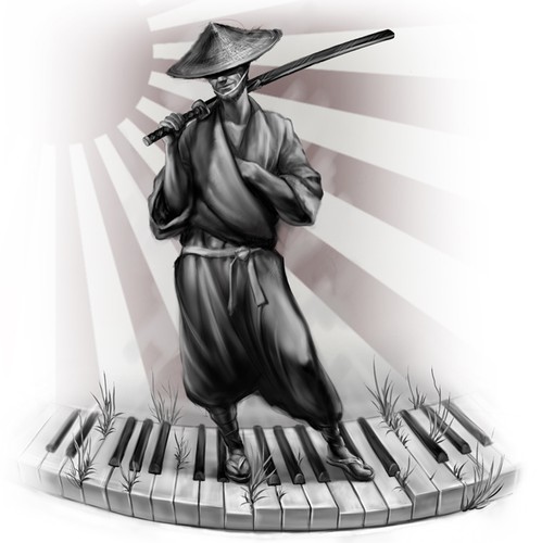 Cool artwork with the title 'Illustration of a lonely samurai'