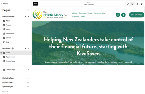 Website with the title 'Optimisation of Holistic Money Co.'