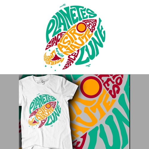 Astronaut t-shirt with the title 'ROCKET Graphic Tees Design'