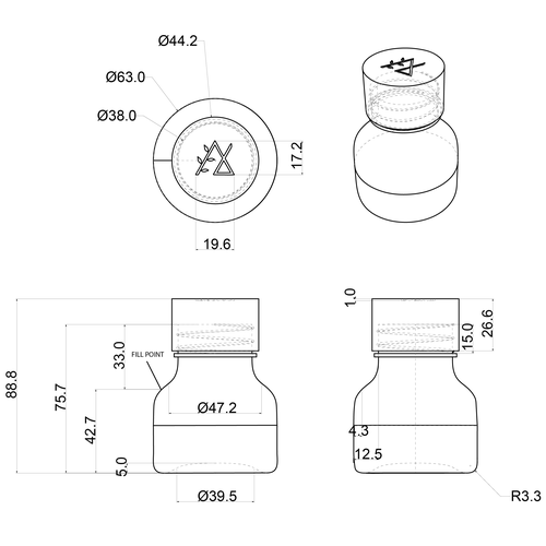 Blueprint design with the title 'PET Bottle Design for Nurture Secrets'