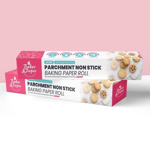 Logo packaging with the title 'Colorful Retail Box Design for Parchment Baking Paper Roll'