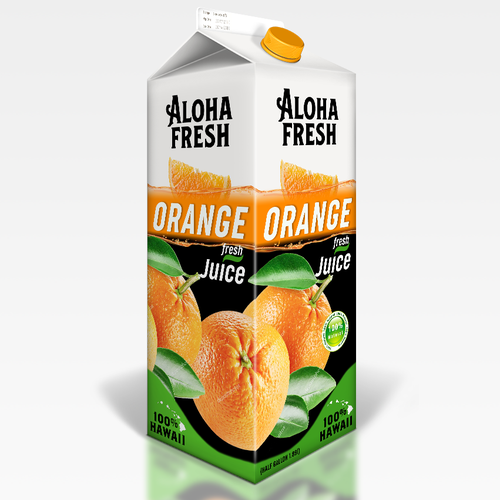 Orange label with the title 'Bold & fresh design of juice'