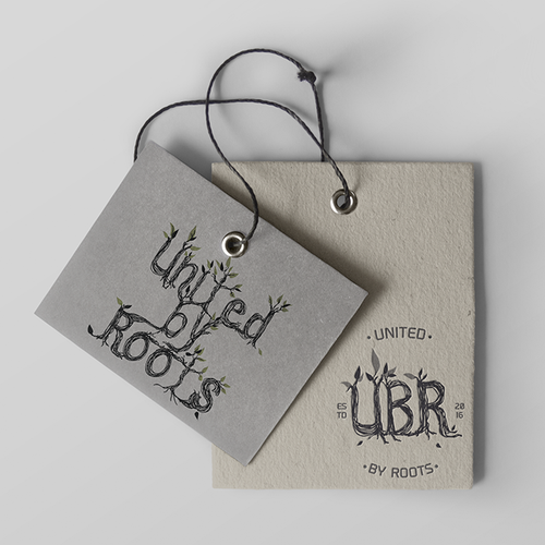 Tree root logo with the title 'United By roots - Logo design.'