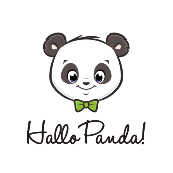 Cute animal logo with the title 'Cute panda for Hallo Panda!'