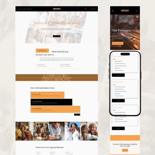 Music website with the title 'LifeSong Studios – Turning Moments into Music'