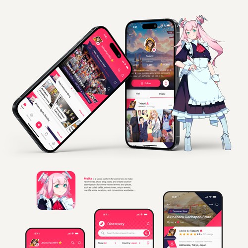 Traveling design with the title 'Meika-chan App Light Mode'