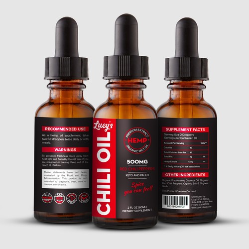 Dietary supplement label with the title 'CBD Chili Oil'
