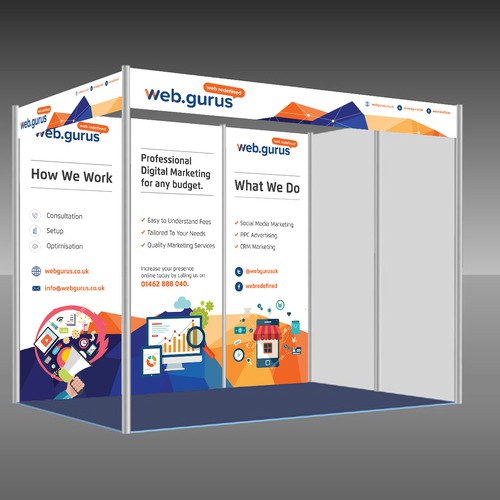 Booth design with the title 'Web Gurus booth'