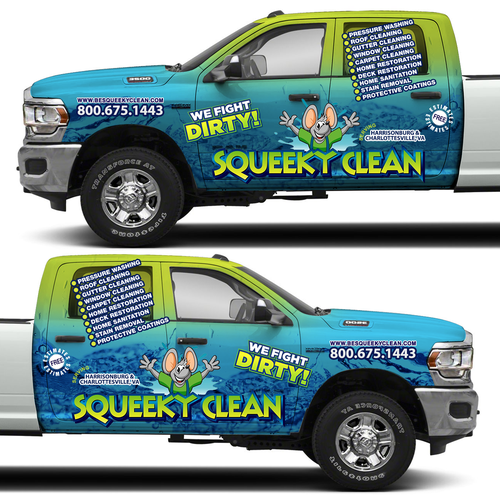 Vehicle graphic design with the title 'Squeeky Clean Wrap'