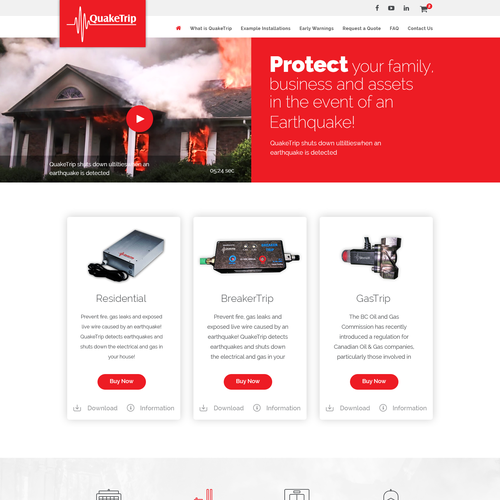 Security website with the title 'QuakeTrip - Earthquake detection device'