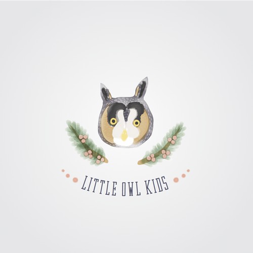 Laurel wreath logo with the title 'Little Owl Kids - quirky boutique online children's clothes store looking for a fresh and cute logo!'