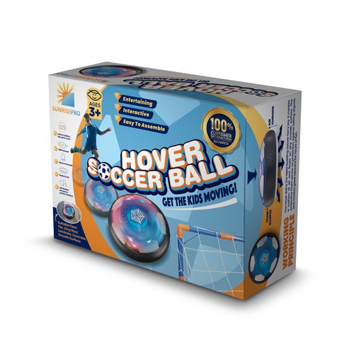 Children's packaging with the title 'Hover Soccer Ball Box Design'