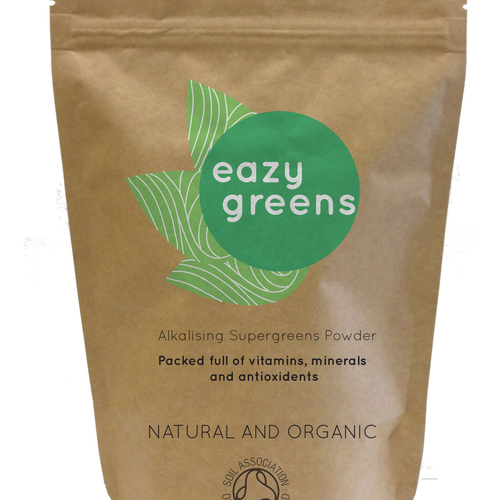 Juice label with the title 'Packaging design for green superfood powder'