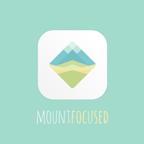 Mountain design with the title 'Clean and Calm app icon for Mountfocus Apps'