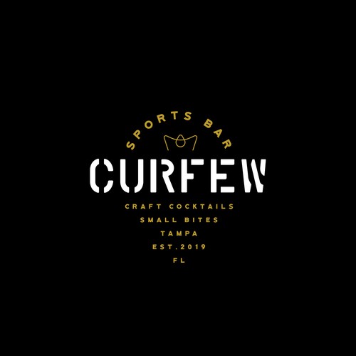 Light bulb logo with the title 'Modern logo design for sports bar CURFEW'