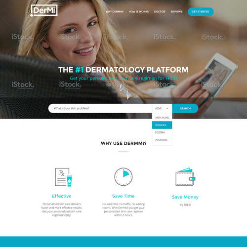 Elegant website with the title 'Web Design for a dermatology consultation website'