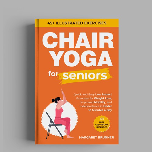 Illustration book cover with the title 'Chair yoga book cover graphic design for  Amazon'