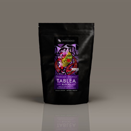 Purple label with the title 'Label design for Chocoloco'