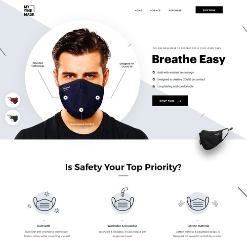 Product website with the title 'MyOneMask'