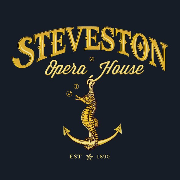Seahorse design with the title 'Steveston Opera House'