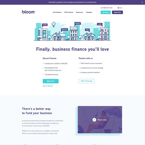 Finance website with the title 'Webdesign for Bloom'
