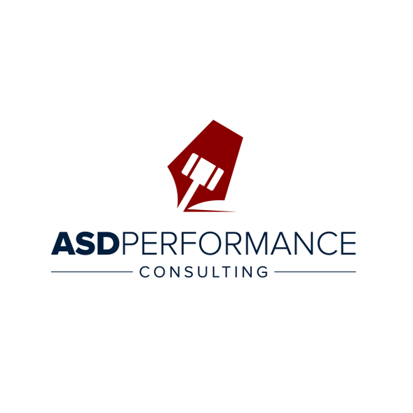 Gavel logo with the title 'Logo desgins for ASD Performance Consulting!'