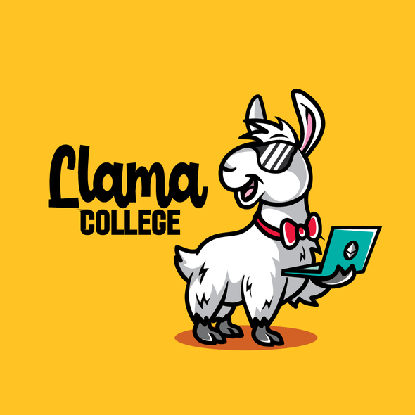 Cartoon book clipart logo with the title 'lama online bitcoin '