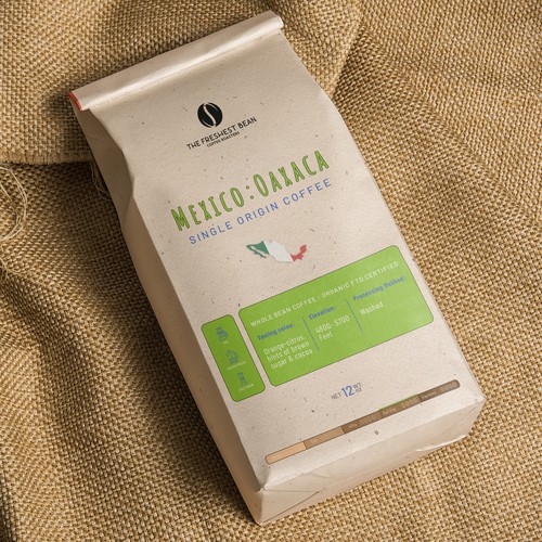 Roasted coffee packaging with the title 'Coffee bag label'