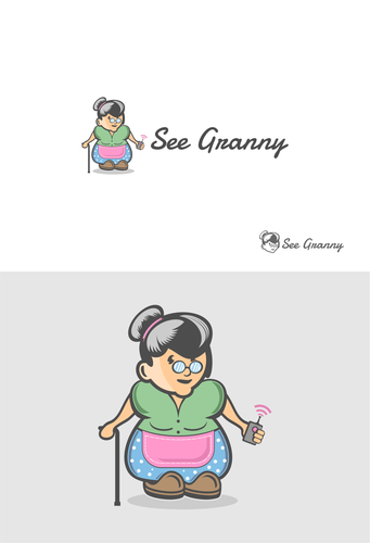 Pharmacy logo with the title 'Need a playful yet ornery-looking Granny logo'