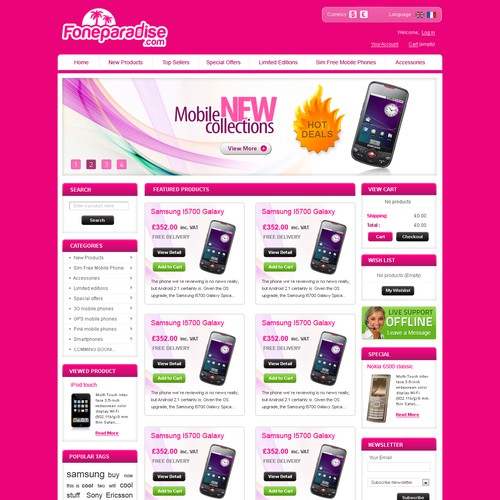Mobile website with the title 'Home page for Foneparadise.com'