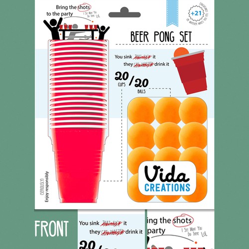 Fun label with the title 'Label design for a Beer Pong game set'