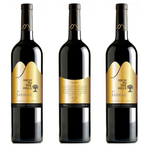 Shape design with the title 'High in the Hills wines label '