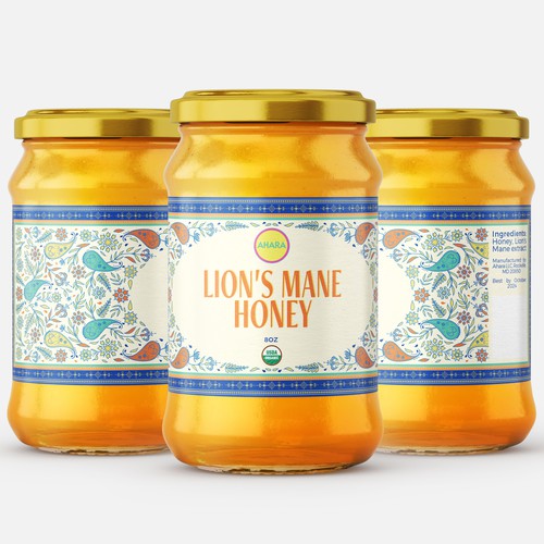 Honey label with the title 'Lion's Mane Honey label design'