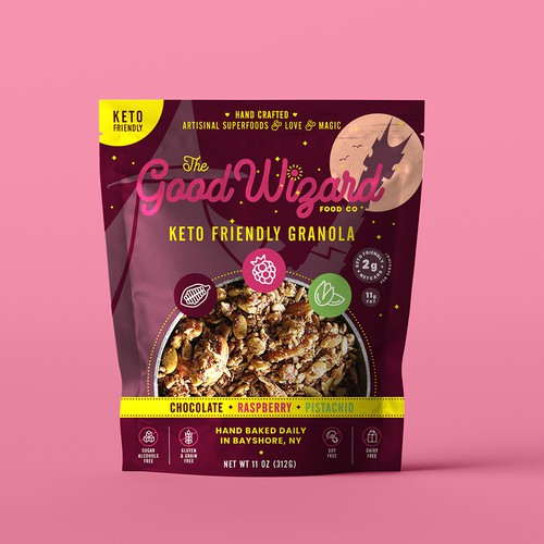 Love packaging with the title 'The Good Wizard Granola. Logo and packaging design.'