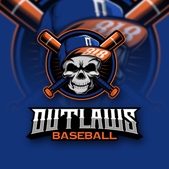 Outlaw design with the title 'SKULL WITH CROSS BASEBALL BAT CHARACTER'