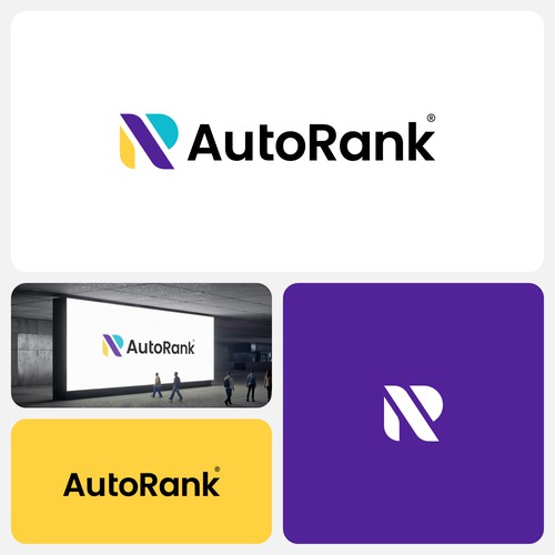 Dynamic brand with the title 'Modern Brand Identity for AutoRank'
