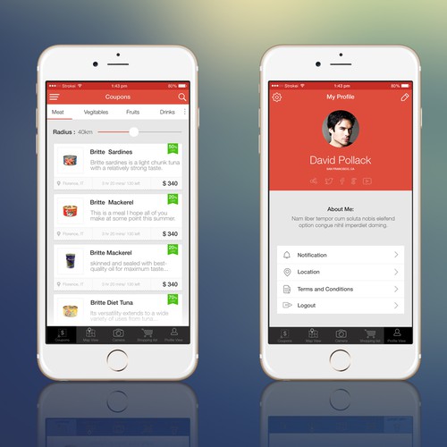 Profile design with the title 'Coupons App'