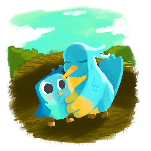 Bird artwork with the title 'Kiss of a mother'