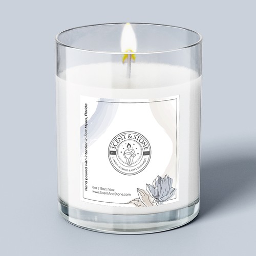 Candle packaging with the title 'Label Design for Candles'