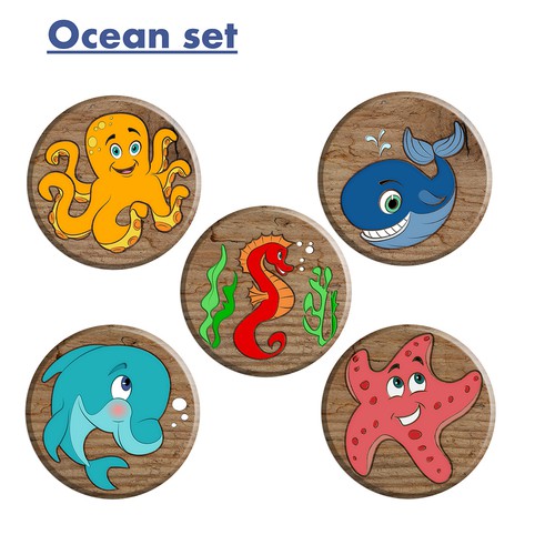 Octopus illustration with the title 'Cartoon animals. Ocean set'