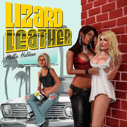 Digital artwork with the title 'Lizard Leather Book Cover'