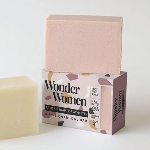 Pink packaging with the title 'Feminine Terrazzo Pattern for Soap Packaging '