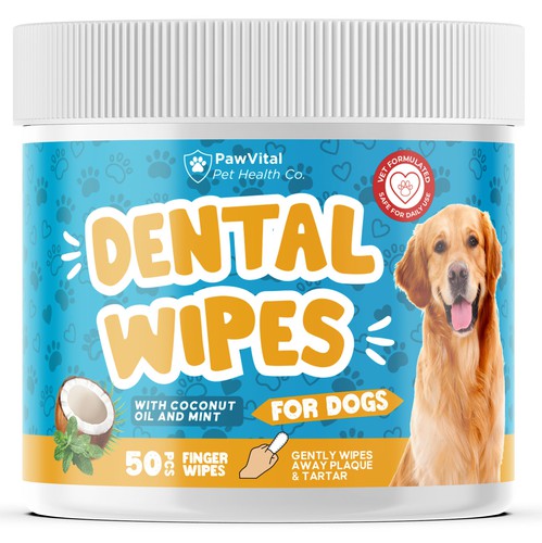 Paw design with the title 'PawVital Health Co. Dental Wipes'