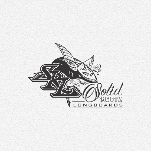 Shark design with the title 'Solid Roots Longboards'